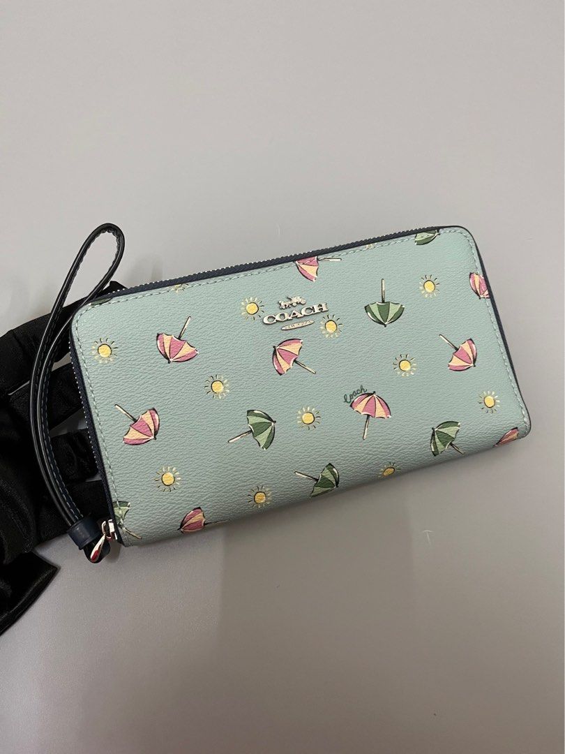 Coach Large Phone Wallet With Beach Umbrella Print Blue