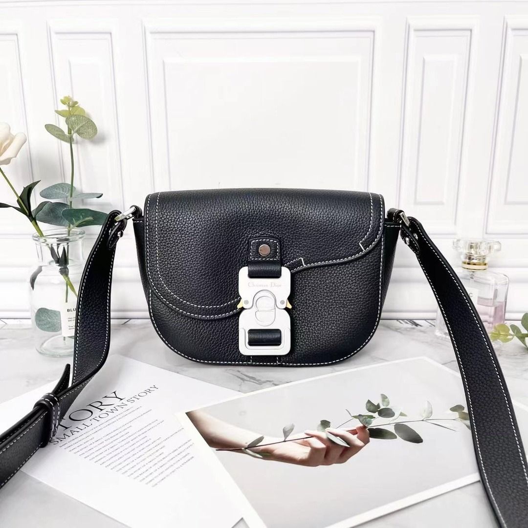 Dior Mini Saddle Messenger Bag With Flap in Black Grained Calfskin Luxury Bags Wallets on Carousell