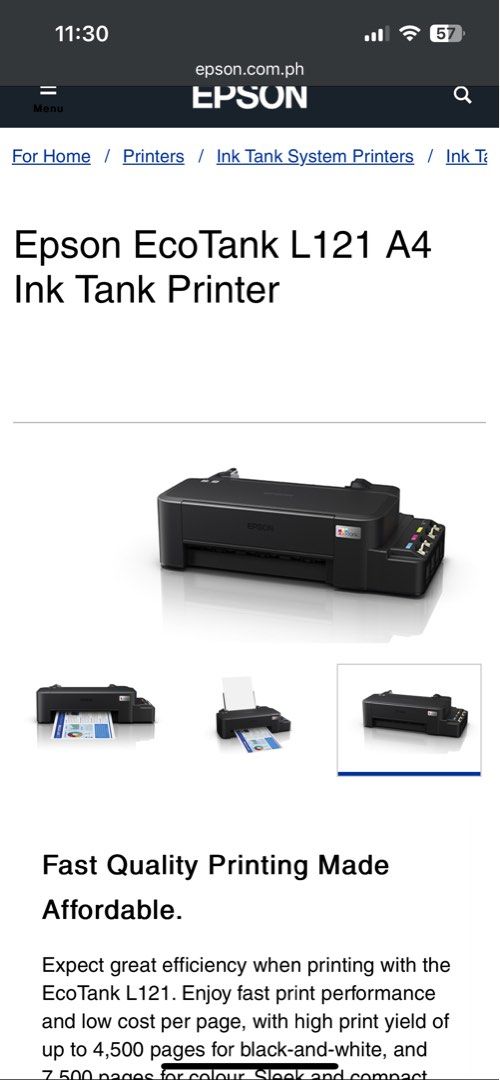 Sealed Epson L121 Ecotank with Free Ink (Same day Delivery) (Category: Printers, Scanners & Copiers) located in Quezon City. Submitted by techfindsmnl (Listing ID 1326466583, Image 3). Description: Brand new Comes with Free Ink Pickup at Congressional Expect great efficiency when printing with the EcoTank L121. Enjoy fast print performance and low cost per page, with high print yield of up to 4,500 pages for black-and-white, and 7,500 pages for c