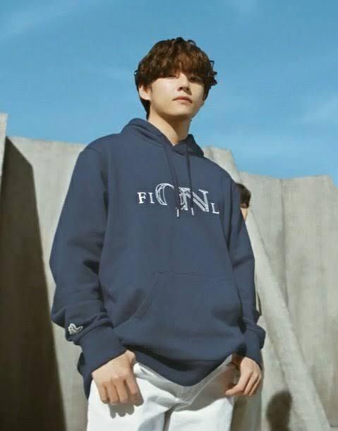 FILA x BTS NOW ON COLLECTION Big Logo Hoodie worn by Kim Taehyung V Night Shadow Blue Hobbies Toys Memorabilia Collectibles K Wave on Carousell