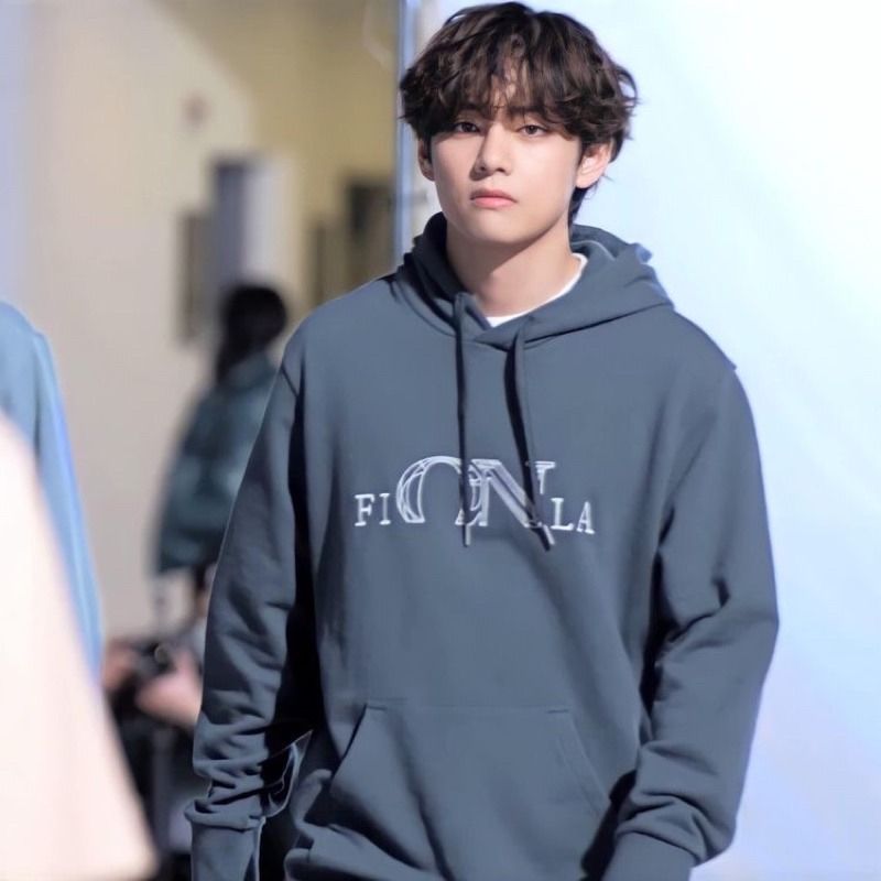 FILA x BTS NOW ON COLLECTION Big Logo Hoodie worn by Kim Taehyung V Night Shadow Blue Hobbies Toys Memorabilia Collectibles K Wave on Carousell