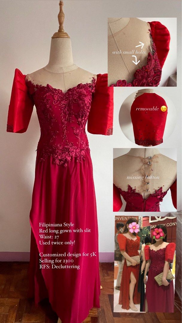 Filipiniana Red Gown with Slit Women s Fashion Dresses Sets Evening dresses gowns on Carousell