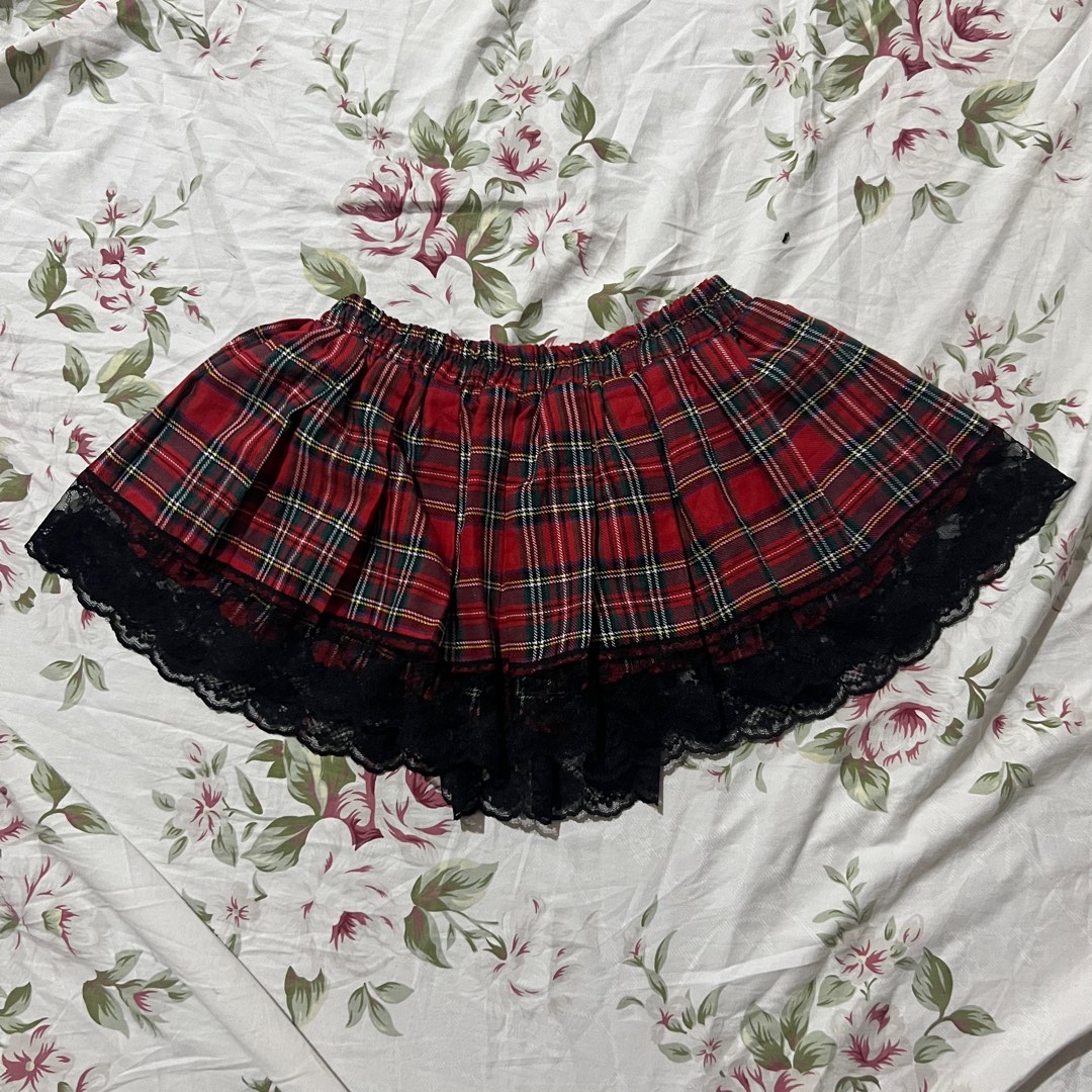 grunge-misa-amane-punk-lace-y2k-2000s-plaid-red-mini-skirt-women-s