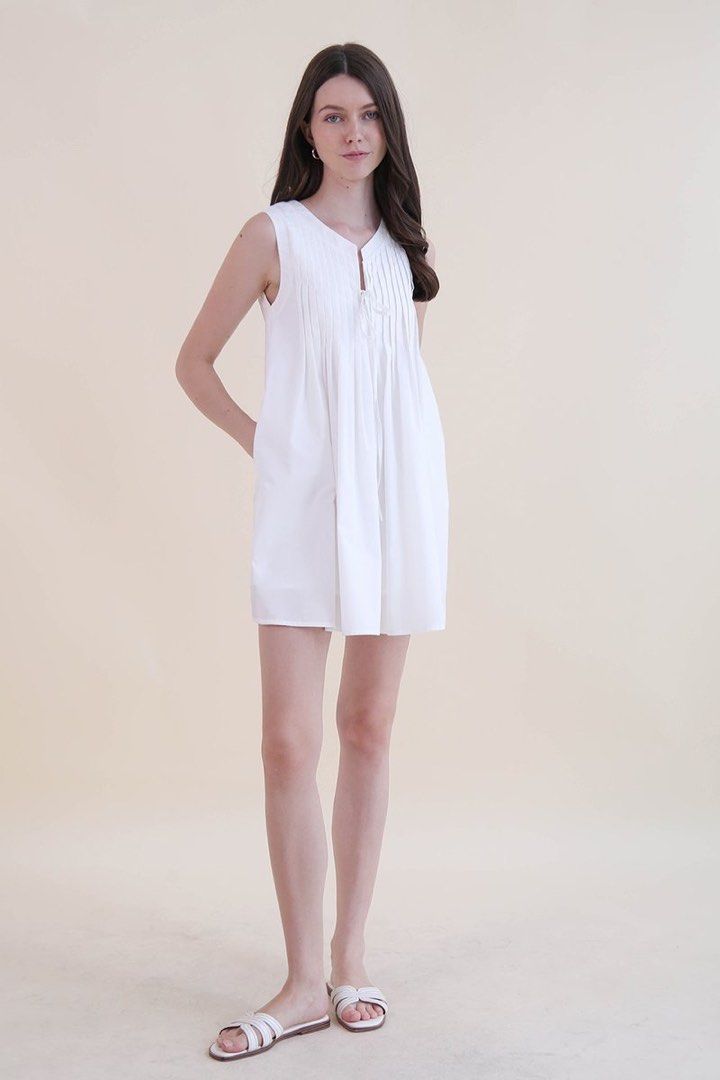JESSE PLEATED SWING DRESS WHITE