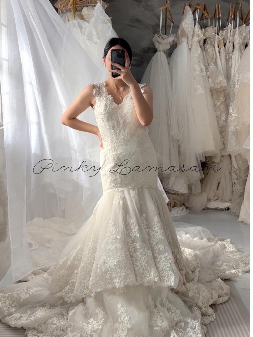 Long trail wedding gown online