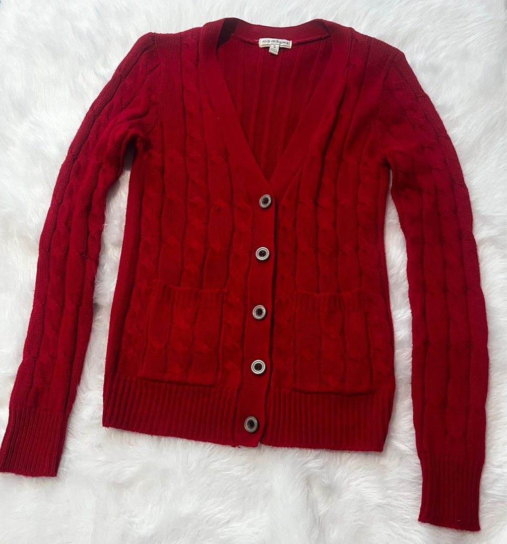 POOF EXCELLENCE CARDIGAN (Category: Coats, Jackets and Outerwear) located in Cavite. Submitted by aristle18 (Listing ID 1326335949, Image 1). Description: Size S on tag Made in Bangladesh.