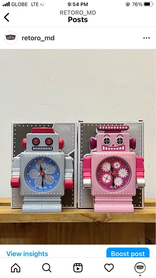 Robot Alarm Clock (Category: Clocks) located in Manila. Submitted by CPtoysandcollectibles (Listing ID 1326432864, Image 2). Description: Brand new TAPAS Robot alarm clocks. From Japan In excellent working condition. Accurate time and alarm function. Runs on 2 AAA size batteries. ©️GEAR ATELIER LIMITED 2009 Available colors: Pink and Gray only Stocks available #tapasrobots #tapasclock.