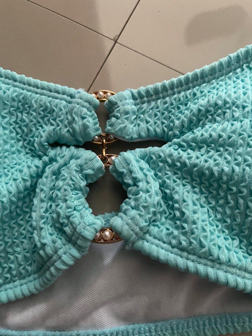Shein Two-piece Cyan Textured Swimsuit (Category: Bikinis & Swimsuits) located in Antipolo. Submitted by prensy (Listing ID 1326402733, Image 3). Description: Used once lang Can fit 33” bust, 27-28” waistline 35” hips .