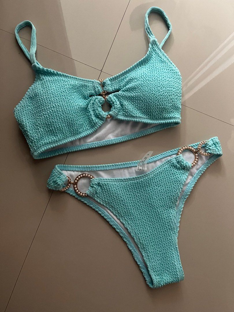 Shein Two-piece Cyan Textured Swimsuit (Category: Bikinis & Swimsuits) located in Antipolo. Submitted by prensy (Listing ID 1326402733, Image 2). Description: Used once lang Can fit 33” bust, 27-28” waistline 35” hips .