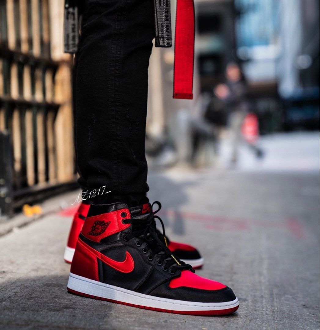 US10.5 Satin Bred Air Jordan 1 Banned Men s Fashion Footwear Sneakers on Carousell