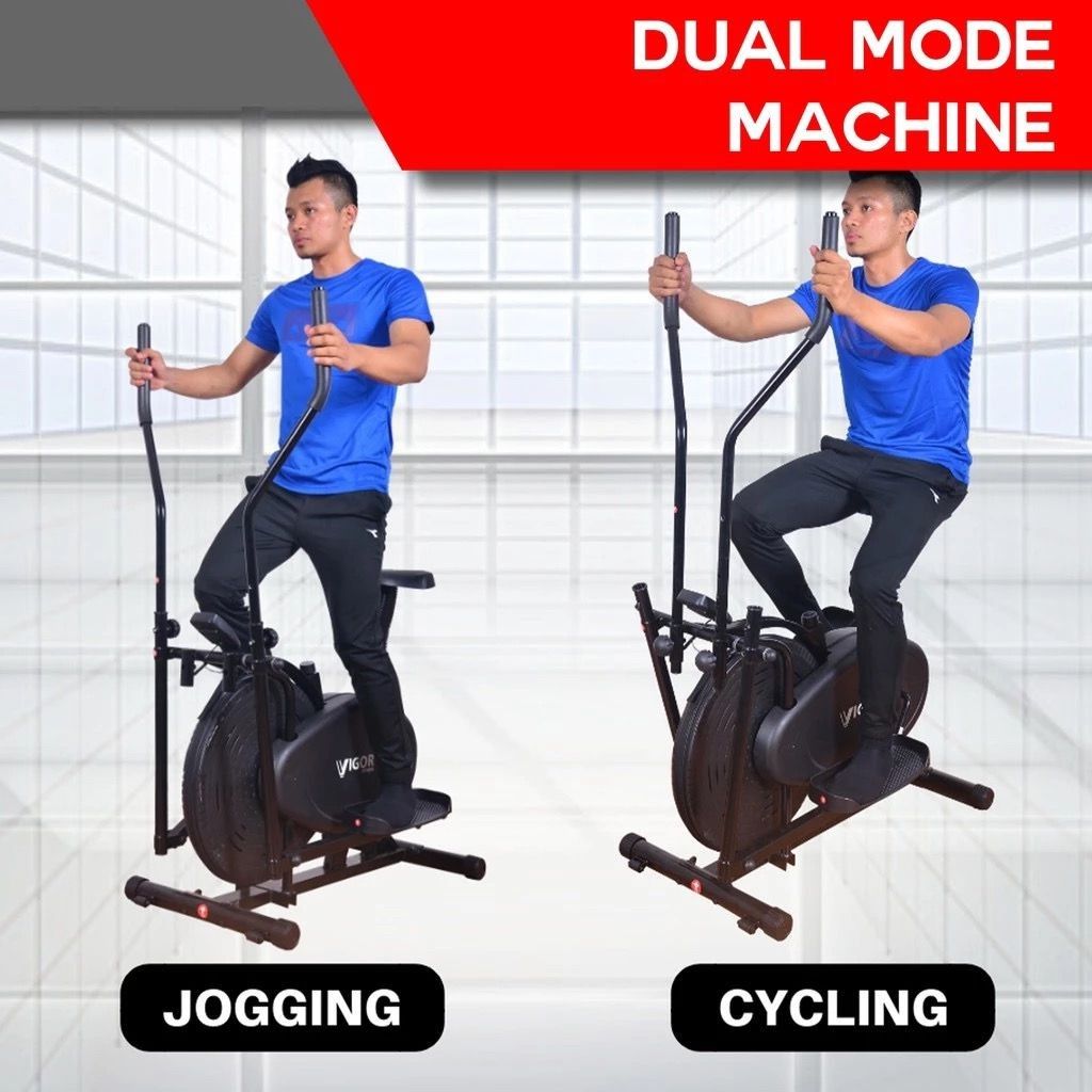 2 in 1 Elliptical Bike Machine Fitness Bicycle Cycling Stepping Trainer Jogging Run Stepper Crosstrainer Spinning Class Personal Home Sports Portable Gym Birthday Gift Present For All Ages Elderly Par...