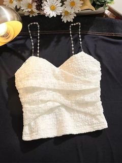 鏈條甜辣白色小背心內搭帶胸墊性感辣妹吊帶64244472230914110