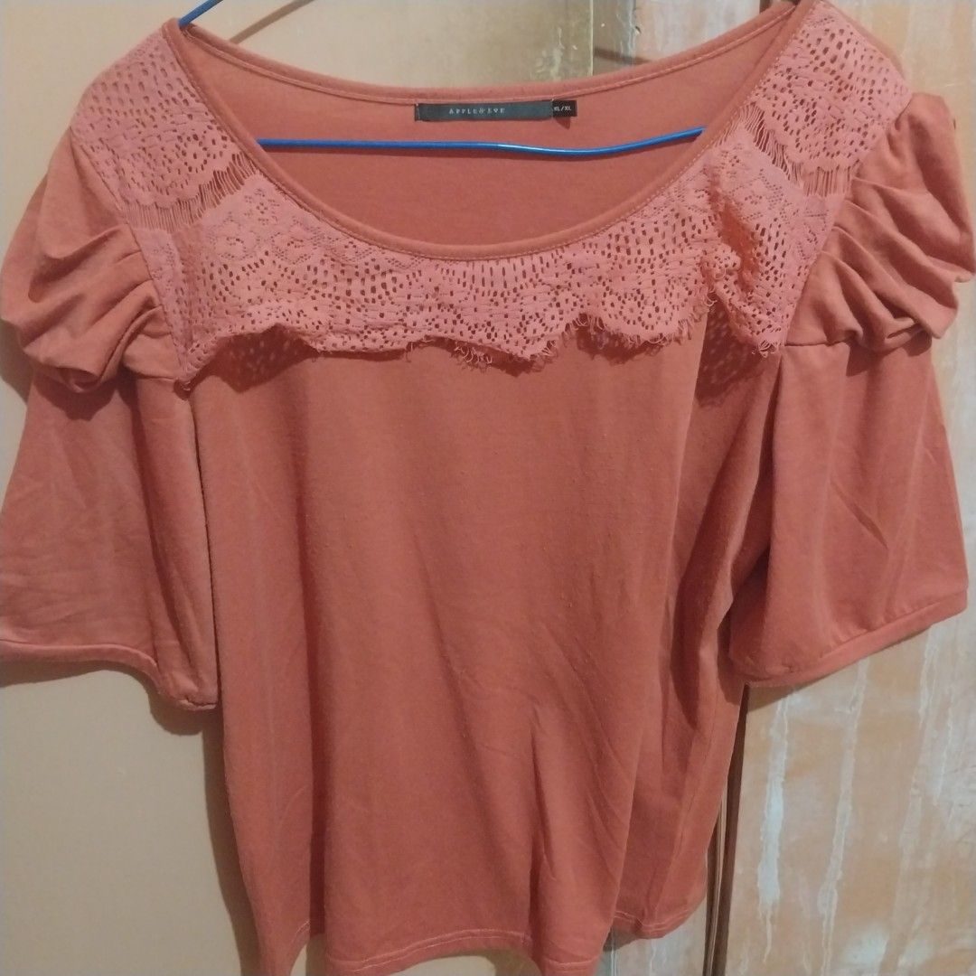 APPLE &EVE pre loved tshirt blouse Size XL (Category: Blouses) located in Las Pinas. Submitted by declutteringislife (Listing ID 1323319532, Image 1). Description: pre loved Apple & Eve blouse size XL color dark orange/ rust (lighter in pic due to lighting) cotton fabric with nice details and sleeve design.