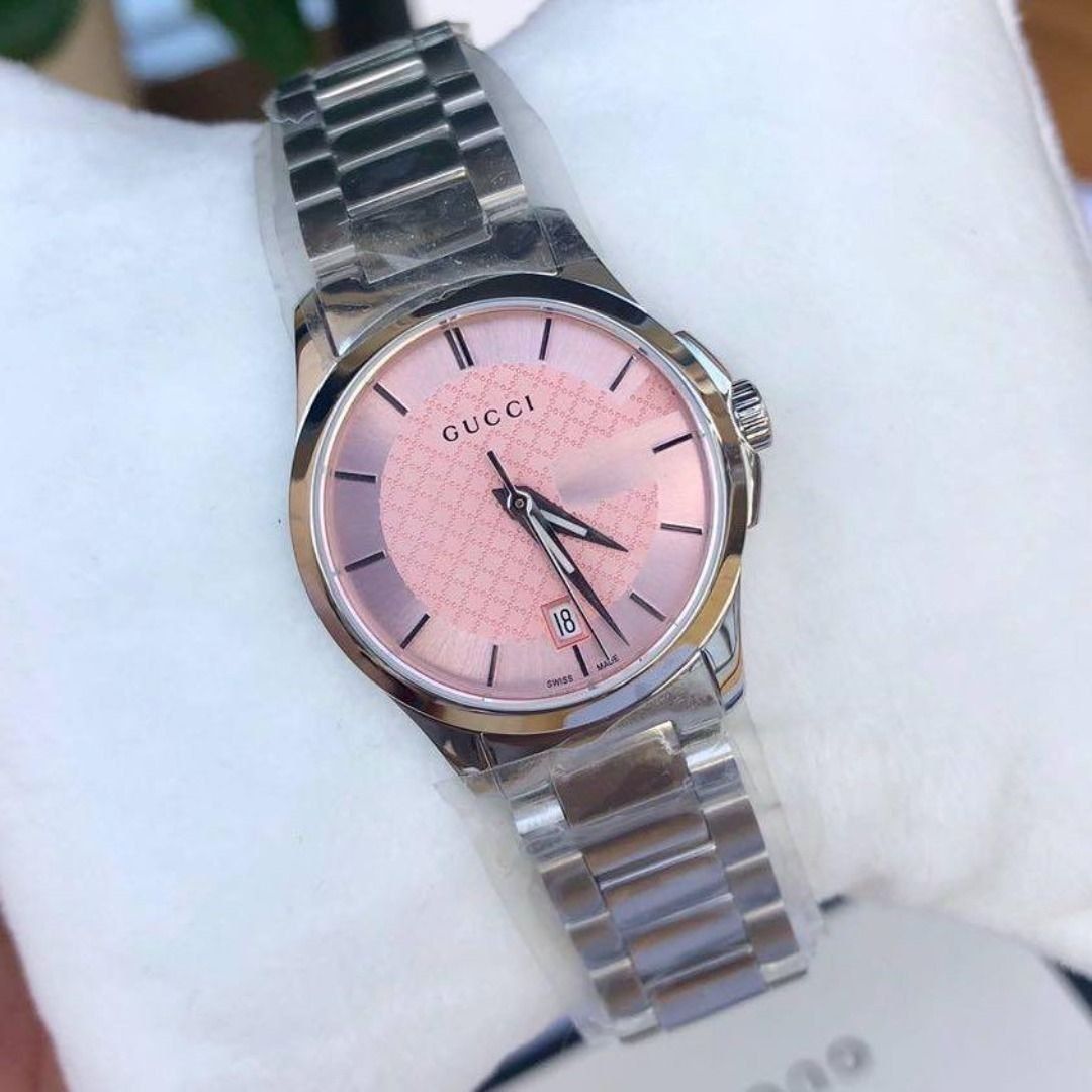 Pink face gucci watch top