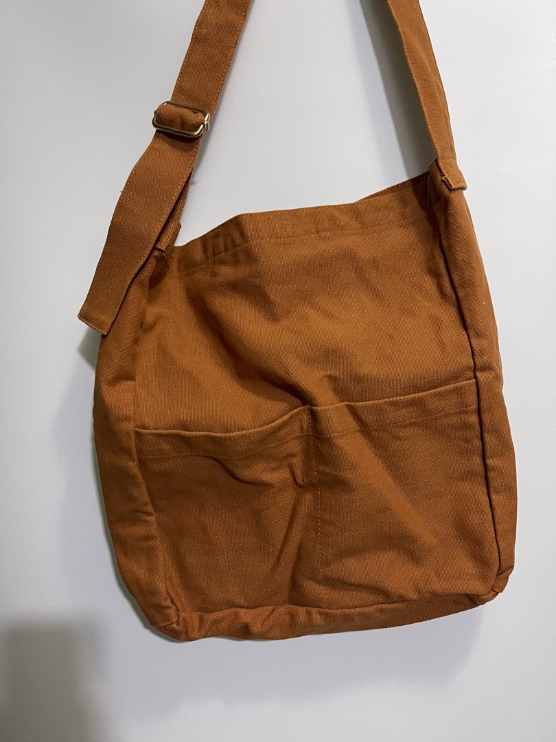 brown canvas sling tote bag fits laptop Men s Fashion Bags Sling Bags on Carousell
