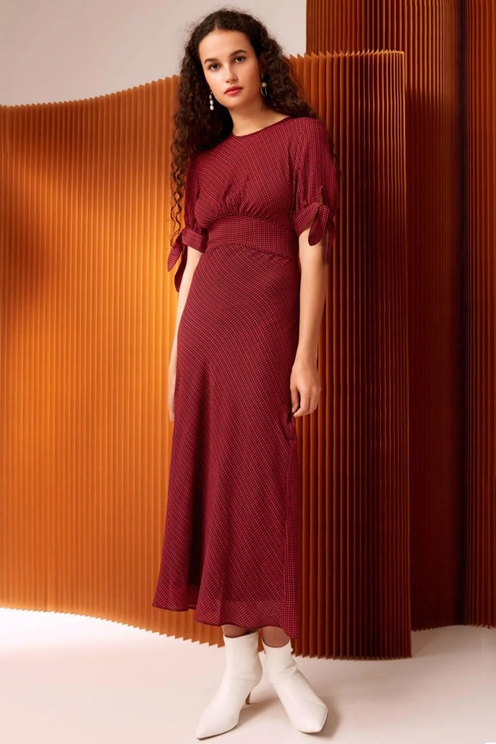 C MEO COLLECTIVE Affix Tie Sleeve Gingham Check Midi Red Dress Size S A steal Women s Fashion Dresses Sets Dresses on Carousell