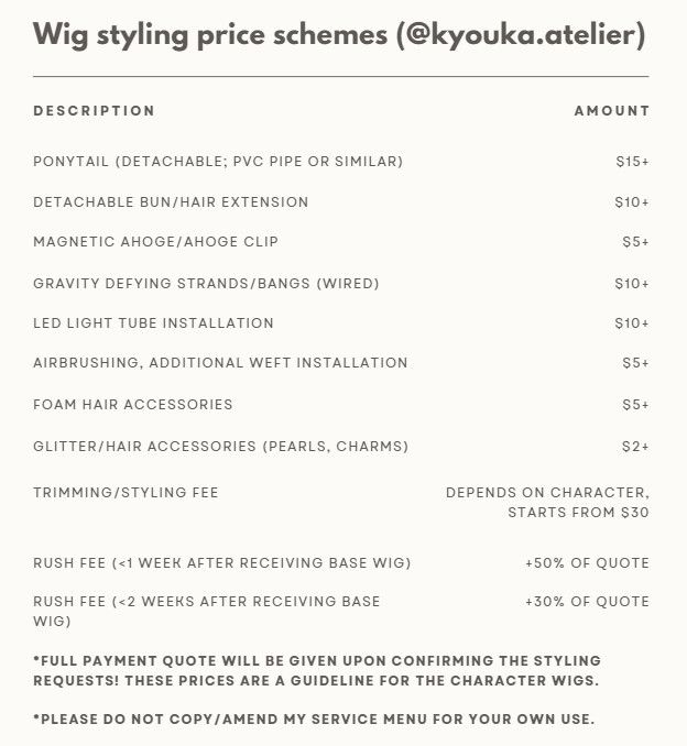 Wig styling prices 2025