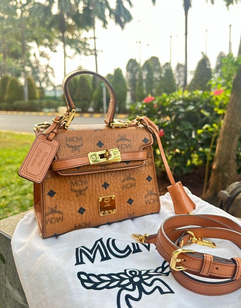Fast Sale CUTE VGC MCM Mini Kelly Cognac Ada strap clochette padlock key and dustbag Nett Exclude ongkir 2