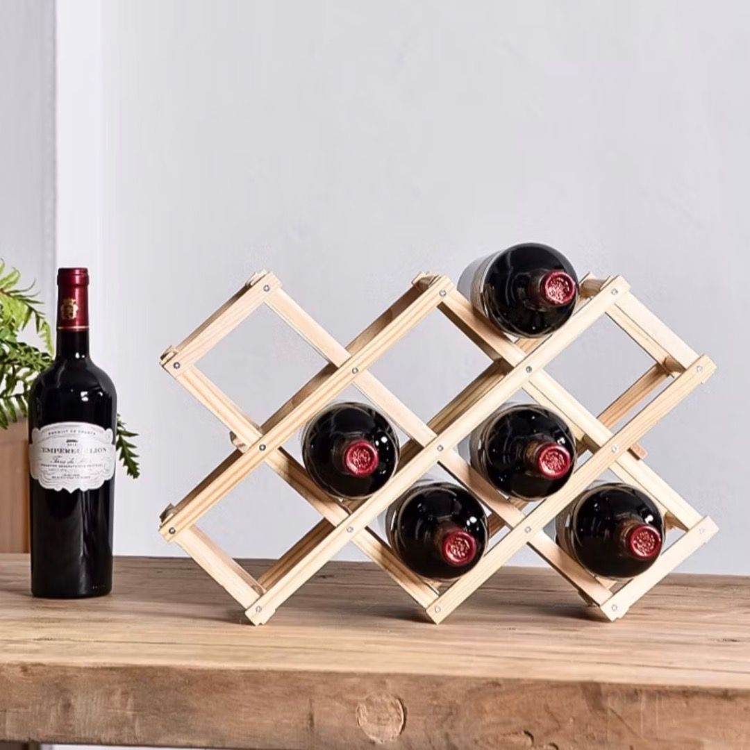 Foldable Wine Rack Solid wood household small modern simple red wine cabinet display rack red wine lattice Rack Tabletop rack Kitchen Shelf Furniture Home Living Home Improvement Organisation Home Imp...