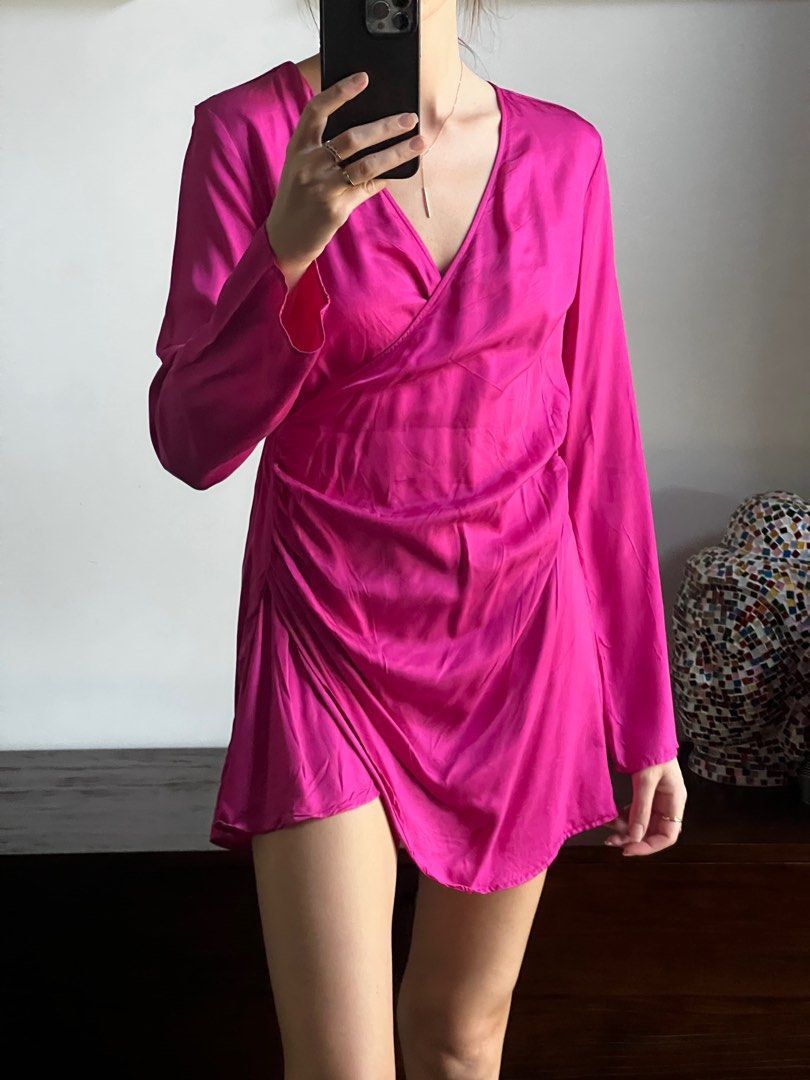 H M Satin Fuchsia dress