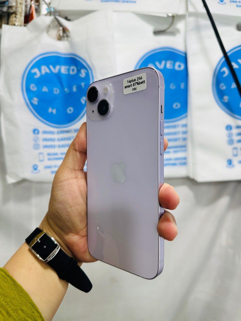 Iphone 14 Plus 256gb 87% batt Smartlocked (Category: iPhone 14 Series) located in San Juan City. Submitted by javedsgadgetshop (Listing ID 1323413313, Image 2). Description: OPEN FOR INSTALLMENT VIA CREDIT CARD/GGIVES/SPAY/BILLEASE & SWAP/TRADE-IN! BUY AND SELL! Quick Specs : Iphone 14+ •256gb •NTC Variant •87% batt health •Smartlocked •95% Smoothness •No hidden issue | No Repaired •100% Authentic | Not Refurbished •w/ OEM Charger & store warrant