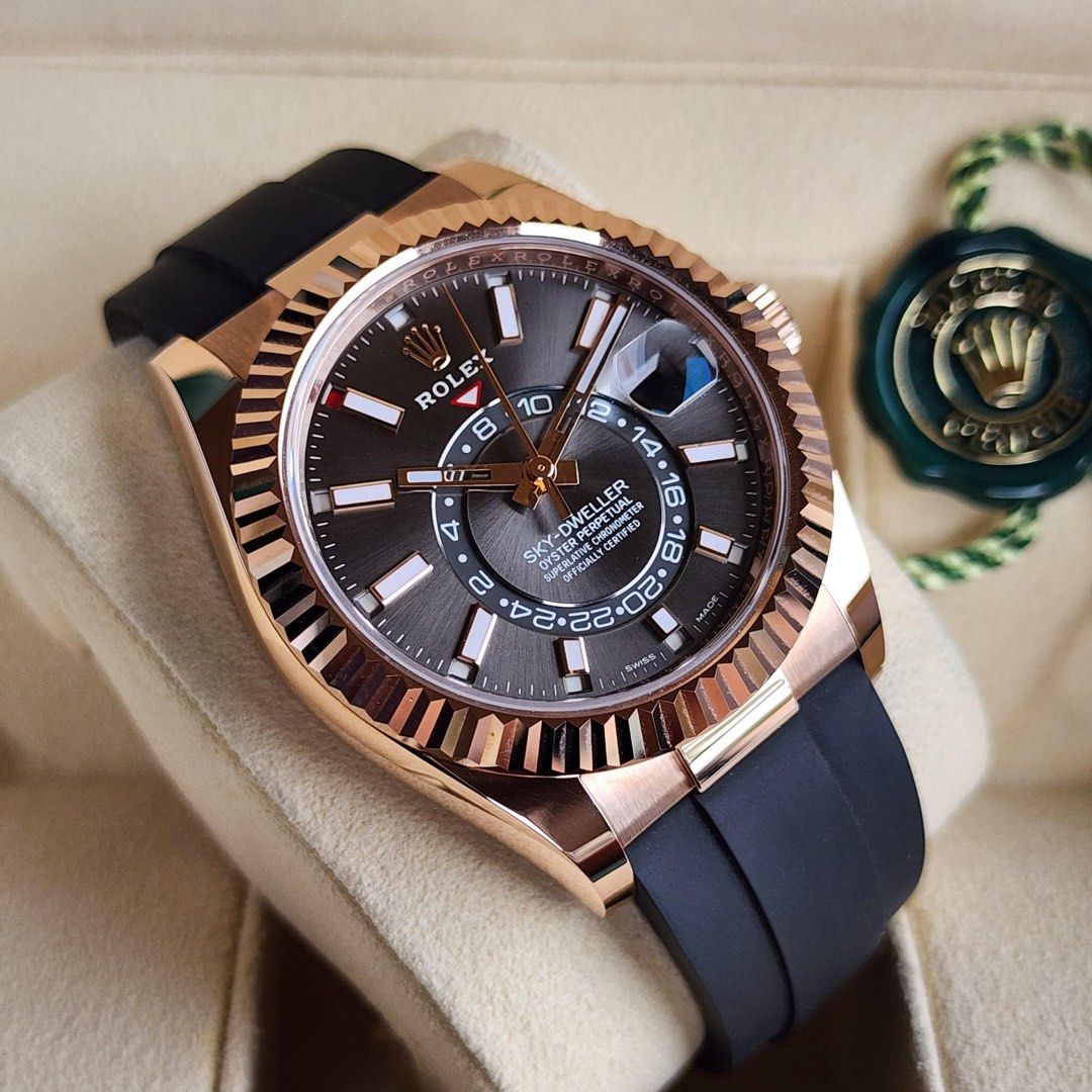 Looking To Buy Rolex Sky Dweller Rose Gold Slate Dial Oysterflex 326235 336235