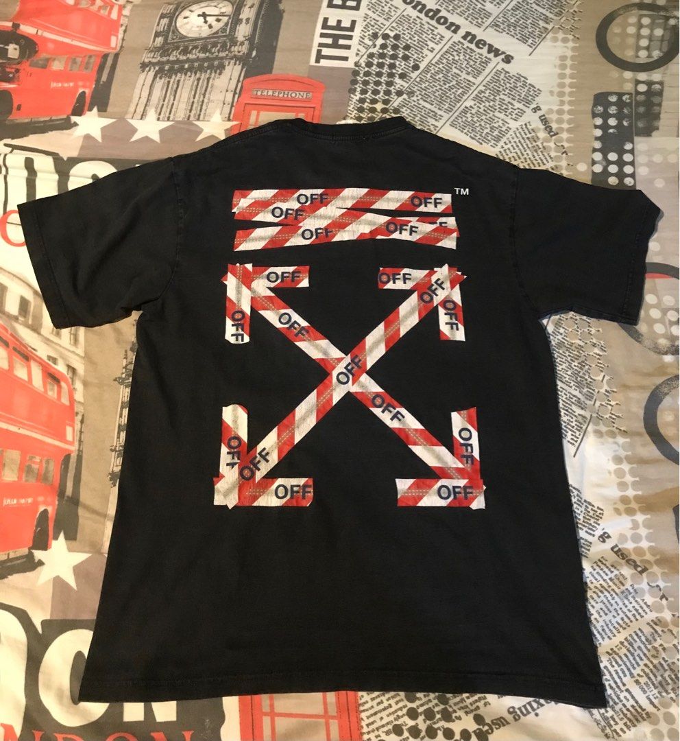 Off White Barricade Tape Shirt Men s Fashion Tops Sets Tshirts Polo Shirts on Carousell