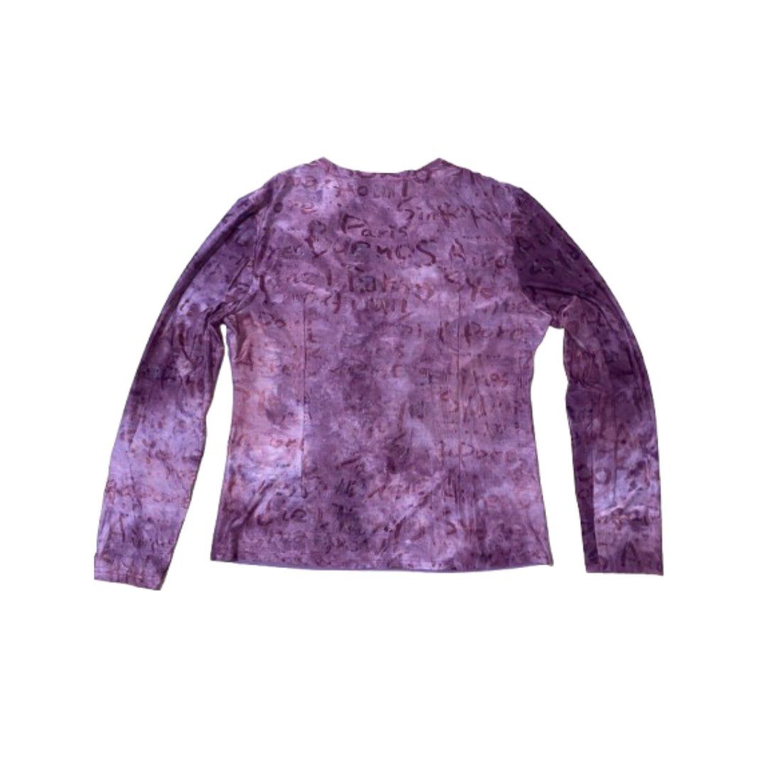Purple graphic studded long sleeves (Category: Longsleeves) located in Mandaluyong City. Submitted by declutts (Listing ID 1323437441, Image 2). Description: stretchy best fits m-l w 16 l 22 used once .