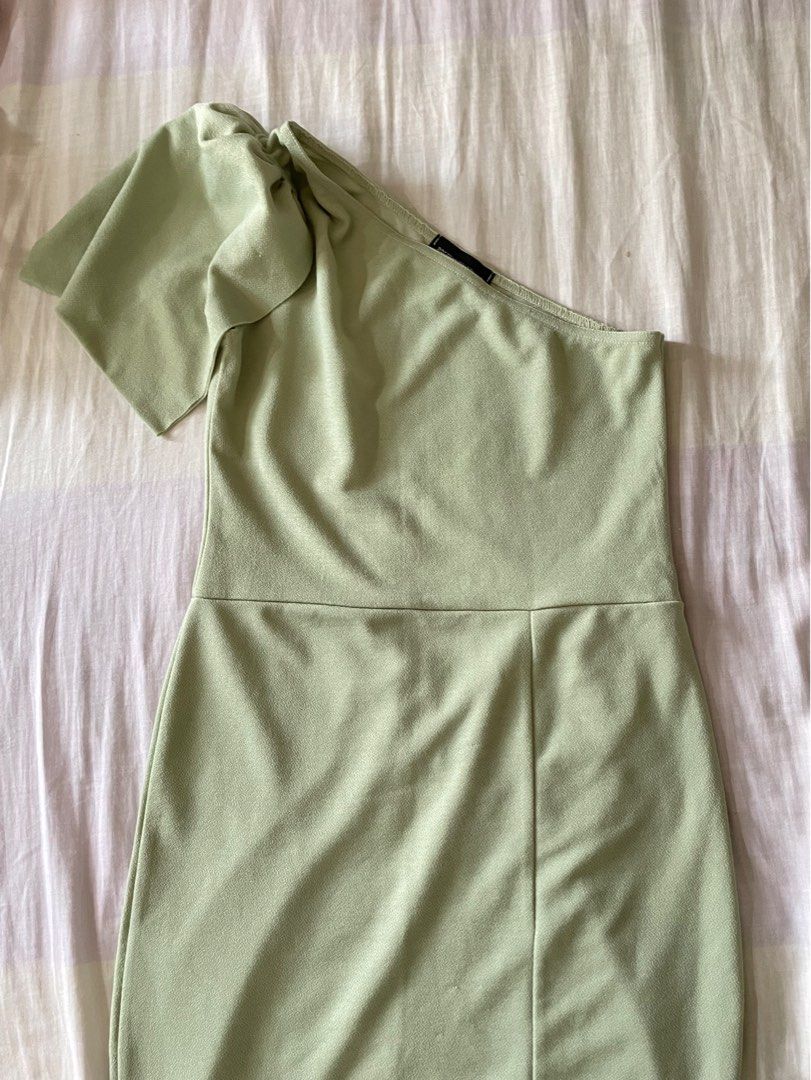 sage green one-shoulder dress, Women's Fashion, Dresses & Sets, Dresses on  Carousell