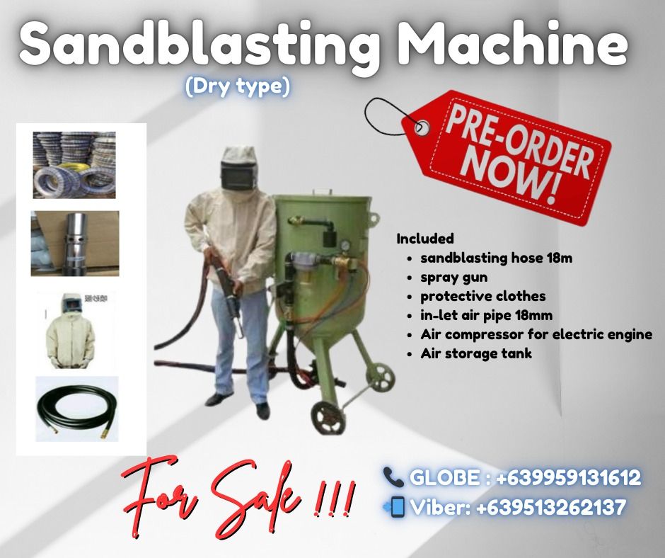 Sandblasting Machine YG-D600 (Dry type) (Category: Construction Tools & Equipment) located in Caloocan City. Submitted by jayvanntag48794 (Listing ID 1323287636, Image 1). Description: Included sandblasting hose 18m spray gun protective clothes in-let air pipe 18mm Air compressor for electric engine Air storage tank Terms of Payment: 💰50% Security Deposit for processing of unit✔️ 💰50% Cash Upon Delivery or pick up Along Pasig Area✔️ 📌CE and IS
