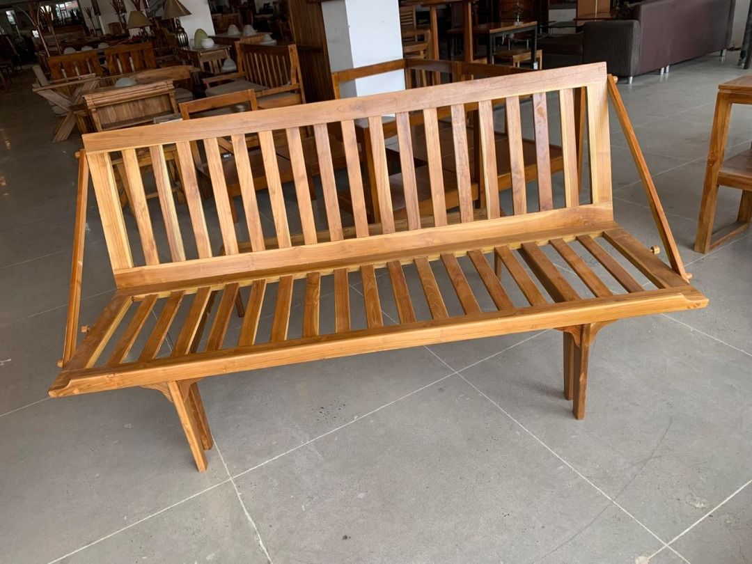 Solid Teak Wood Folding Modern Sofa (Category: Sofas) located in Marikina City. Submitted by lindenteak10172019 (Listing ID 1323314869, Image 3). Description: ITEM: Handcrafted Solid Teak Wood Folding Modern Sofa Bed Frame SERIES: Gold Teak (Indoor Series) MAIN MATERIAL: Teak Wood (Tectona Grandis) FINISHING: N. Cellulose APPROXIMATE DIMENSIONS: (size may slightly vary due to its handcrafted nature) Bed Frame Form: 190 x 120 x 37 cm Sofa Frame Fo