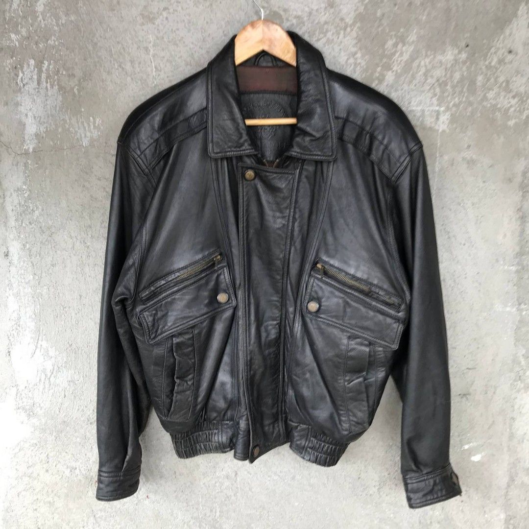 80s short A-2 早かれ real leather bomber jacket