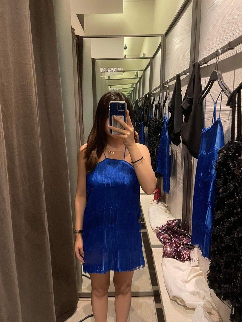 Zara Blue Fringe Dress Women s Fashion Dresses Sets Dresses on Carousell