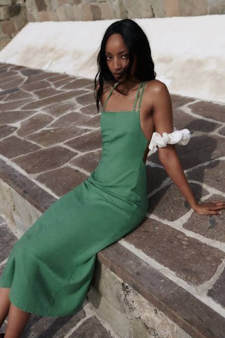 Zara Linen Green Open Back Dress Women s Fashion Dresses Sets Dresses on Carousell