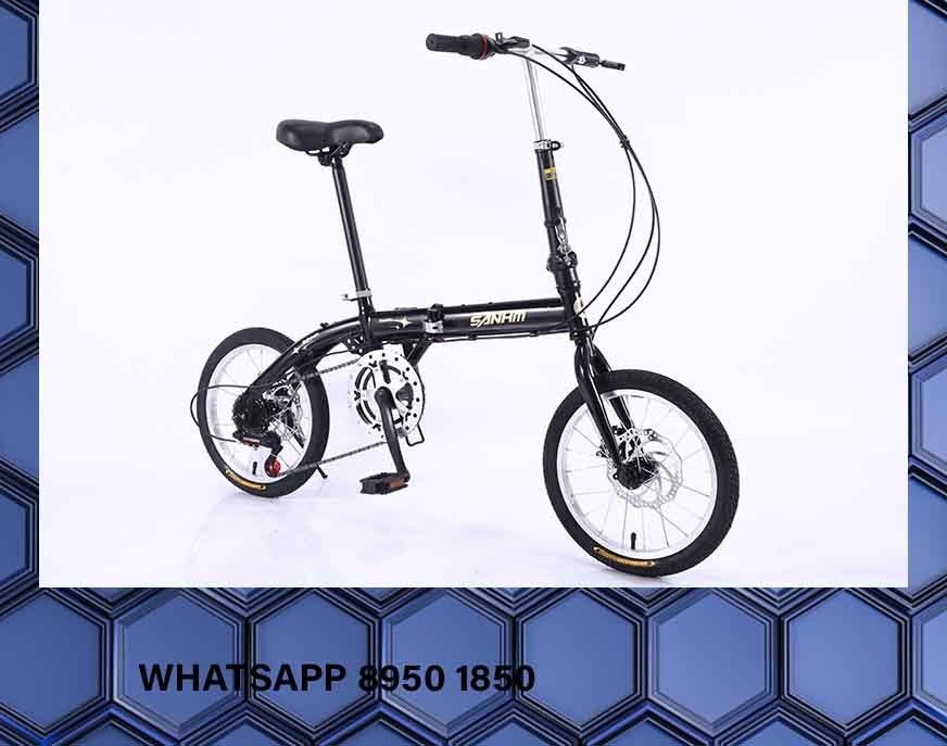 16 Inch 6 Speed Foldable Bike Sanhm Black Foldie Aluminum Frame Folding Bicycle food delivery child lady 27.5 bag rack children 29 front thermal seat kid inch mesh 24 seat baby