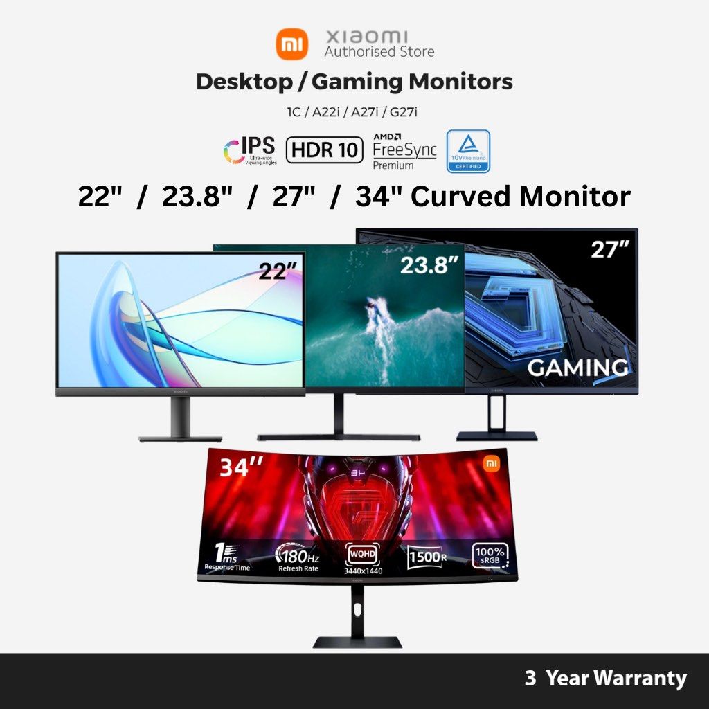 😱 1 HOUR DELIVERY 6.6 PROMOTION!! Brand New Xiaomi 22"/23.8"/27"/34” Desktop Gaming Monitor Curved High Refresh Rate High Definition High Response Rate628630851134741112