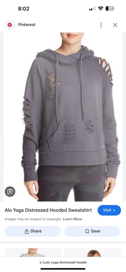 Alo distressed hoodie Women s Fashion Coats Jackets and Outerwear on Carousell