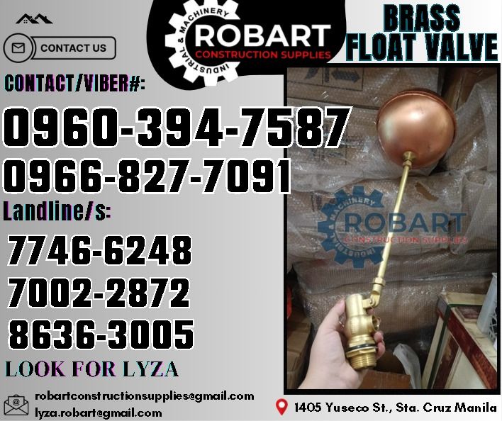 Brass Float Valve with Copper Ball (Category: Construction Tools & Equipment) located in Manila. Submitted by lyzarobart1999 (Listing ID 1326552265, Image 1). Description: Brass Float Valve 1" with Copper Ball Brand: Fairbanks 𝑹𝑶𝑩𝑨𝑹𝑻 𝑪𝑶𝑵𝑺𝑻𝑹𝑼𝑪𝑻𝑰𝑶𝑵 𝑺𝑼𝑷𝑷𝑳𝑰𝑬𝑺 𝒪𝒻𝒻𝒾𝒸𝑒 𝒜𝒹𝒹𝓇𝑒𝓈𝓈: 𝟣𝟦𝟢𝟧 𝒴𝓊𝓈𝑒𝒸𝑜 𝒮𝓉. 𝒮𝓉𝒶 𝒞𝓇𝓊𝓏 𝑀𝒶𝓃𝒾𝓁𝒶 ꜱᴇɴᴅ ᴜꜱ ᴍᴇꜱꜱᴀɢᴇ ꜰᴏʀ ɪɴQᴜɪʀɪᴇꜱ ‼️ ‼️ ɢʟᴏʙᴇ: (0966-827-7091) ꜱᴍʀᴛ - (0960-394-7587) 