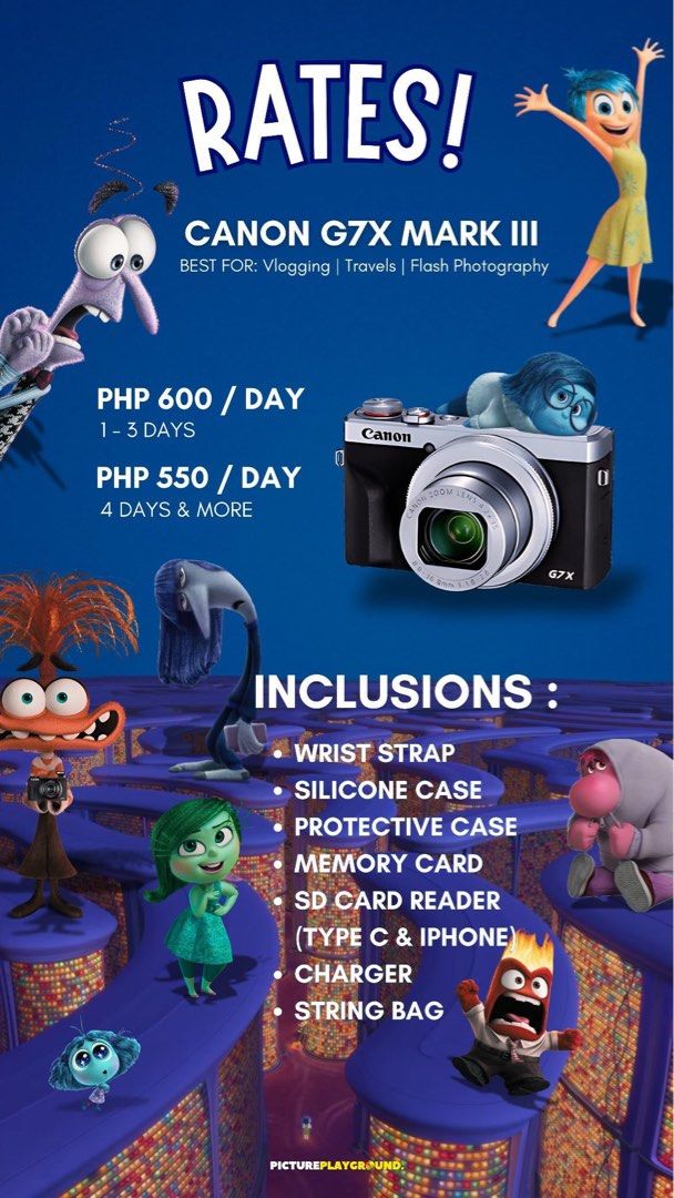 CAMERA RENTAL (Category: Cameras) located in San Juan City. Submitted by erikacastanedaaaa27 (Listing ID 1326618461, Image 1). Description: Your next great photo starts here. Rent a camera with us and make it happen! 🛝🎞️ 📸 CANON G7X MARK III 📸 NIKON Z30 📸 DJI OSMO POCKET 3 📸 INSTAX MINI EVO CHECK OUR INSTAGRAM : @pictureplayground.ph.