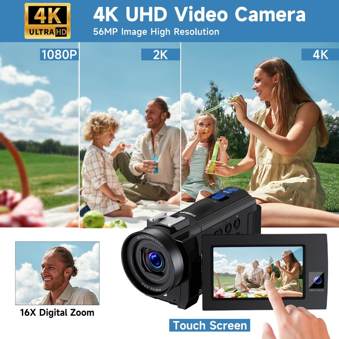 Campark AC09 4K Dual Lens Video Camcorder Handheld Video Recorder ...