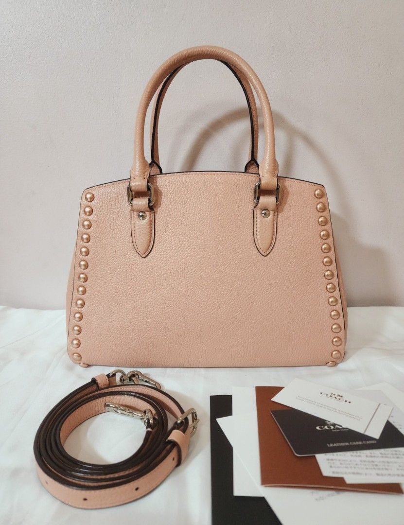 Coach Empire Lacquer Rivets Carryall Satchel Bag (Category: Cross-body Bags) located in Valenzuela. Submitted by absolutelychick (Listing ID 1326601908, Image 2). Description: L 11" x W 5.75" x H 8" with original dustbag jrs, lbc, j&t lalamove/grab ready.