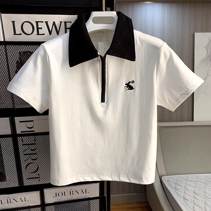 Cotton white polo shirt with embroidery rabbit cute and casual Women s Fashion Tops Shirts on Carousell