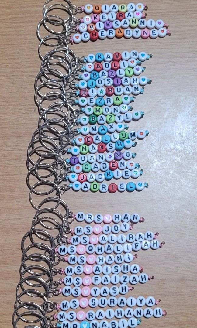 CUSTOMISED KEYCHAINS (Category: Handmade Craft) located in Singapore. Submitted by cwlmm (Listing ID 1326501843, Image 1). Description: Price is at $0.95 each. (Max letters of 10 including spaces(hearts), additional letters/spacing at $0.10 each) ***+$0.15 for individual packing each (MANDATORY)*** You can also choose to topup each keychain with a charm; Gummy Bears @$0.40/each Confetti Balls @ $0.50/each Crown @ $0.50/each Mode of collection: 1.