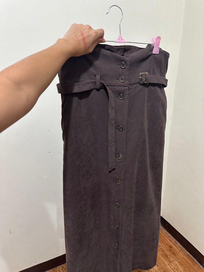 Dark brown long maxi button down jumper skirt Women s Fashion Bottoms Skirts on Carousell