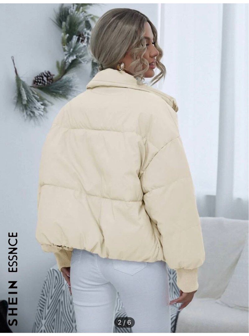 Drop Shoulder Zip Up Quilted Puffer Jacket for Winter