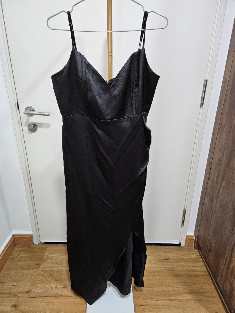 Forever 21 Satin Black Formal Dress Wedding Gala Dinner Women s Fashion Dresses Sets Evening Dresses Gowns on Carousell