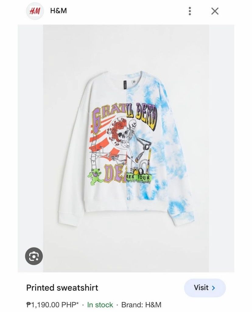 SALE! HM GRATEFUL DEAD OVERSIZED SWEATSHIRT (Category: Hoodies) located in Angeles City. Submitted by joeyph (Listing ID 1326610774, Image 3). Description: Please see the last photo for details. Payment 1st - gcash/bpi J&t reg ship.