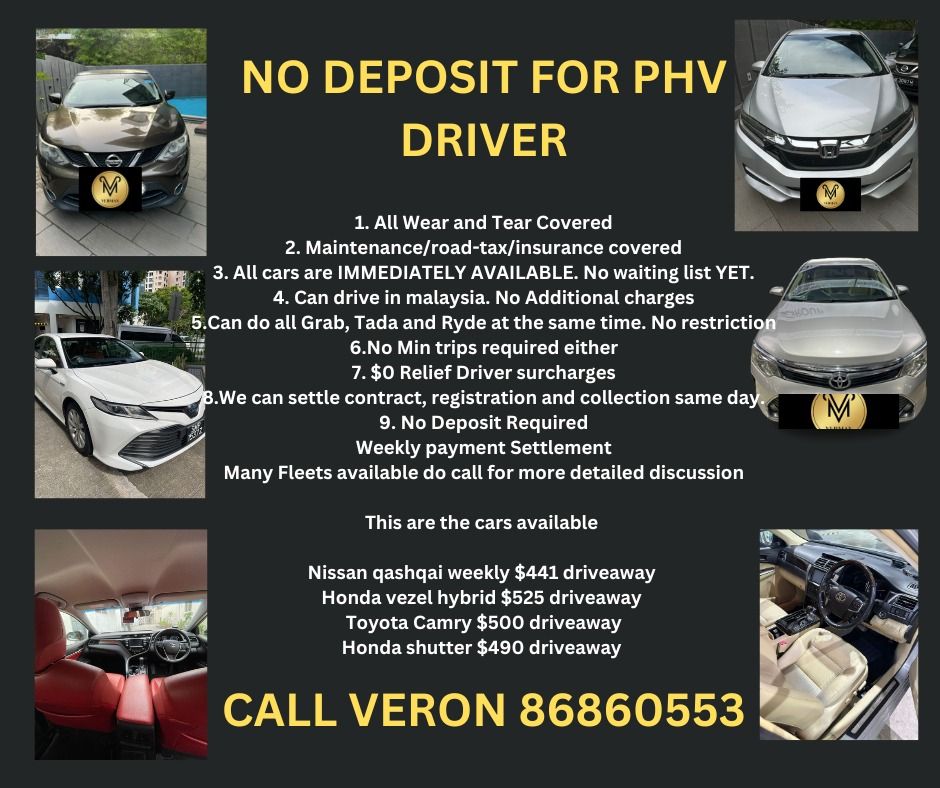 no dep for phv driver and personal use short term are Cars