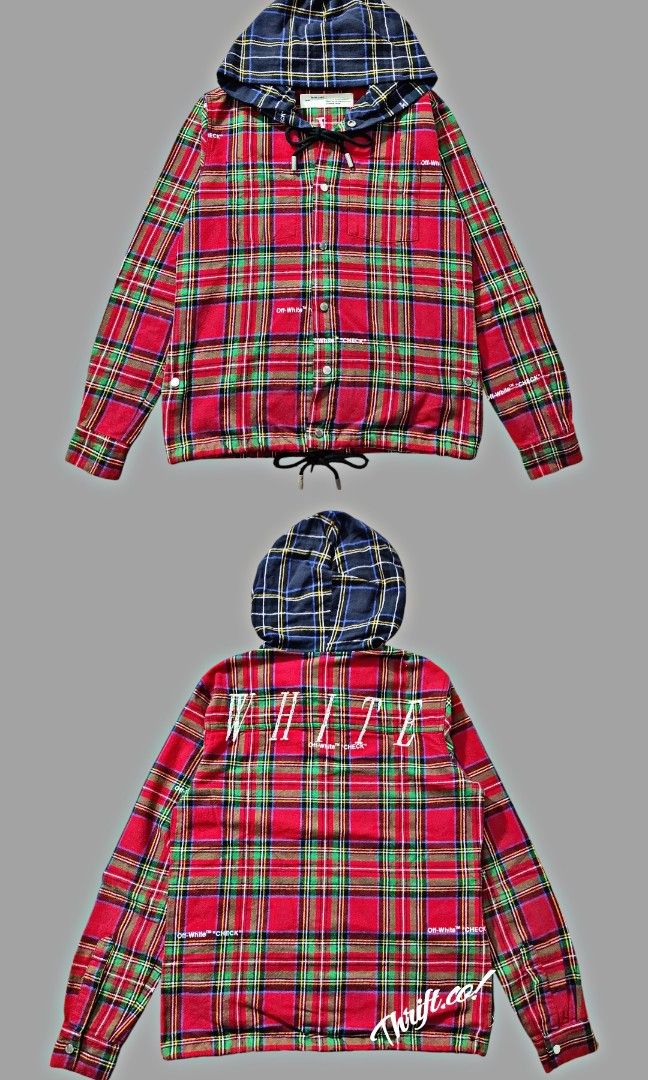 Off White Flannel Hoodie Men s Fashion Coats Jackets and Outerwear on Carousell