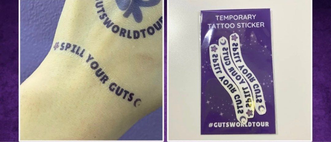 Olivia Rodrigo GUTS Lyric Tattoo Set (Category: Western Merchandise) located in Manila. Submitted by stefandraboutique (Listing ID 1326553987, Image 1). Description: extra one, perf for GUTS Tour Manila! .